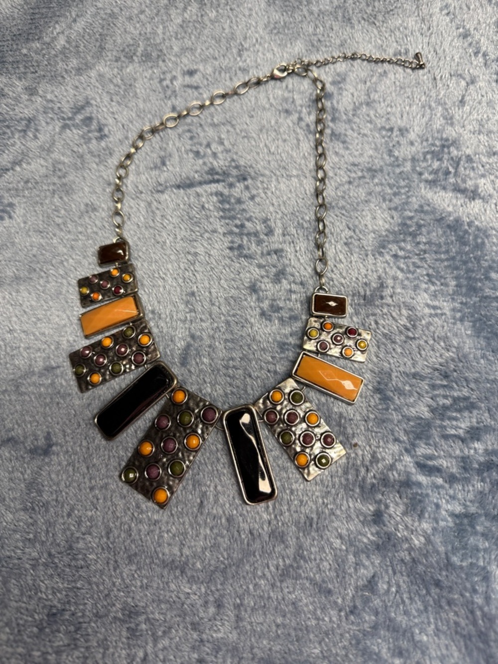 Multi-Color Statement Necklace with Black and Orange Accents